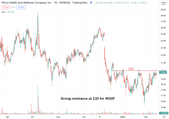 Strong Resistance At $20 For Petco (WOOF)